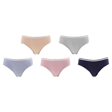 BASE ALPHA ESSENTIALS 女款柔軟棉質中低腰內褲 Set 5件, S, 膚色 + 灰色 + 薰衣草紫 + 粉色 + 海軍藍