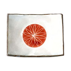 Minoya 美濃燒 赤繪菊紋珍味 角皿, 日本製造 陶瓷 餐盤 11.5x9x3.5cm, 1個