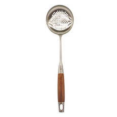 SSGP 三四鋼 廚房用品304 不銹鋼漏勺 中空隔熱防燙花梨木柄長柄設計 D147 280g, 1支
