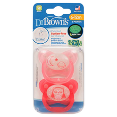 Dr.Brown's 美國布朗博士 PreVent功能性夜光安撫奶嘴, 6-12月, 兩入裝, 粉色, 6個月以上, 1組