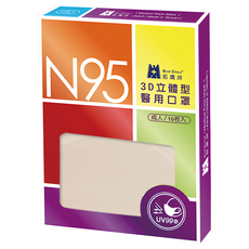 BLUE EAGLE 藍鷹牌 成人N95立體型醫用口罩, 多色, 10片, 1盒