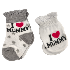 Lucky Baby 新生兒護手套襪套2件組 0-6個月適用 100% COTTON, 我愛媽咪, 手套9 x 6.5cm 腳套10 x 7cm