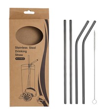環保304不鏽鋼吸管組5件組 可重複使用 含清潔刷, 1組