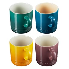 LE CREUSET 綠境花園系列 英式馬克杯組 一套四入 350ml, 湖水藍色 + 綠光森林 + 無花果 + 杏桃黃色, 1組