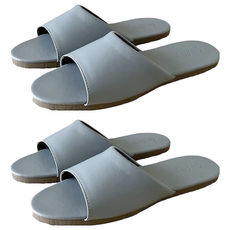 TAIWAN SLIPPER 台灣犀利趴 純色皮質室內拖鞋, 台灣製造, 防塵防污, 軟質發泡鞋底, L, 冰河藍, 2雙