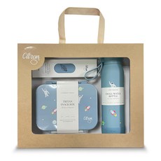 Citron 小檸檬 頂級餐具禮盒, 點心盒 + 矽膠提把保溫瓶 350ml + 兒童餐具4件組, 奔上宇宙, 1套