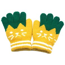 JAR嚴選 兒童防寒保暖可愛小貓針織手套-黃色, 均碼, 1雙