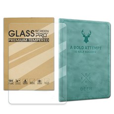 vXTRA 飛創 防潑水鹿頭壓紋平板皮套 + 玻璃貼套組 11吋, 1套, 蒂芬藍綠