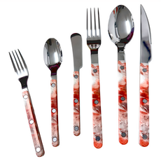 法式不銹鋼鏡面 復古西式餐具六件組, 刀 + 叉 + 湯匙 + 小叉 + 小湯匙, 大理石粉, 1組