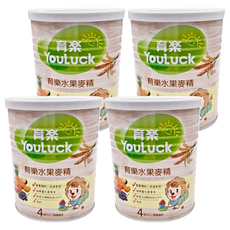 YouLuck 育樂 水果麥精 280g*4罐, 寶寶副食品，營養豐富，易消化吸收, 水果