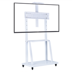 Life+ 32-70吋可調節移動式液晶電視雙桿立架，鋼琴白，穩固耐用，附置物層板, 1台