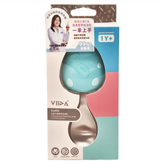 VIIDA 抗菌不鏽鋼學習湯匙 304L 食品級矽膠 一歲以上適用, 湖水綠, 11.8 x 5.2 x 3cm, 1支