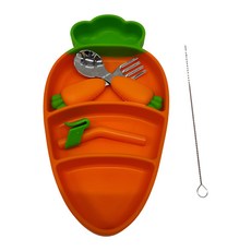 Vanibaby 胡蘿蔔矽膠餐盤5件組, 餐盤 + 吸管 + 刀叉 + 毛刷, 單色, 1組