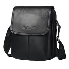 Xiao Duo Li 頭層牛皮雙層男士豎款肩背包, 單肩/斜跨, 黑色/黃棕色, 18 x 22 x 6cm