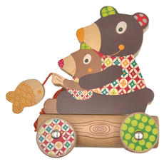 Ebulobo 熊抱抱手拉車, Woodours木頭玩具，18個月以上適用, 1組