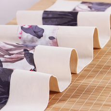 復古棉麻吸水雙層加厚茶巾茶席, 荷塘月色 紅色 + 白色, 1條