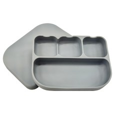 INUIBEBE 寶寶超吸力三格矽膠餐盤 - 藍灰色，食品級矽膠，耐高低溫-25°C~200°C，可搭配寶寶食品矽膠小容器(3入)使用, 154 x 205 x 47mm, 1個