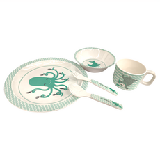 Bloomingville 海洋之心淘氣海洋 兒童餐具, 盤子 + 碗 + 杯子 + 湯叉, 綠色, 1組