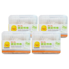 PiYOPiYO 黃色小鴨 螺旋棉棒，200支，長纖紙軸 柔軟舒適 不含螢光劑, 4盒