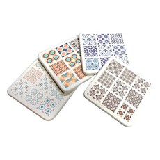 森呼吸矽藻土 花磚印象吸水杯墊 4件組, 普普狂想 + 藍調冰晶 + 格蘭時光 + 許願精靈, 1組