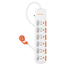 PowerSync 包爾星克 6開6插滑蓋防塵防雷擊延長線 TS6DB627, 2.7m, 白色, 1條