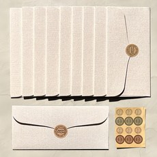 Leadhome 優質亞麻紋紅包袋 10入 + 貼紙 12入 組, 1個, 白色(信封)