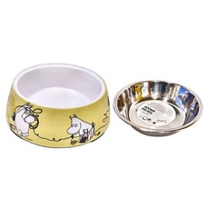 muurla 童話寵物碗 17.5cm 陶瓷 不鏽鋼碗, 鵝黃色, 1個