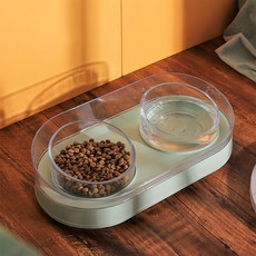 YOGiSSO 寵物防溢雙口碗, 綠色, 1組