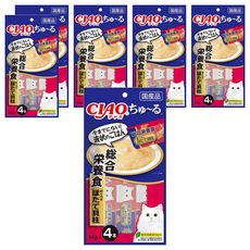 INABA 肉泥 綜合營養配方,鮪魚 + 干貝, 綠茶除臭成分, 日本國產條狀包裝, 56g, 6袋