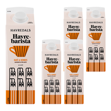 HAVREDALS 咖啡師燕麥奶 適合搭配咖啡豆 無糖分添加 不含乳糖, 1L, 5瓶