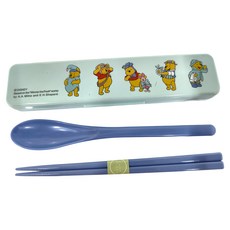 Skater 銀離子兒童餐具湯匙筷子組 維尼, 盒子 188 x 47 x 18mm + 筷子 180mm + 湯匙 180mm, 淺藍色, 1組