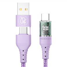 PICKOGEN 皮克全 二合一 雙Type-C USB-A TO Type-C PD充電線傳輸線 智能斷電 閃速 ca-2407 紫色, 1.2m, 1條