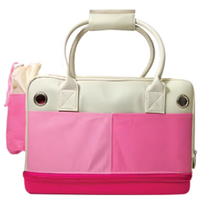 Jolly Pet Products 條紋帆布材質 寵物兔外出提肩背包 可拆卸式水壺袋, 粉紅色, 1個