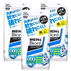 MEN'S BIORE 男性專用雙效吸油洗顏濕巾 酷涼型, 20張, 3包