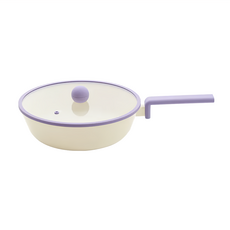 NEOFLAM 台灣原廠公司貨 Planet系列 電磁爐適用 陶瓷塗層炒鍋 附玻璃蓋, 炒鍋 28cm + 玻璃蓋, 星球紫, 1組