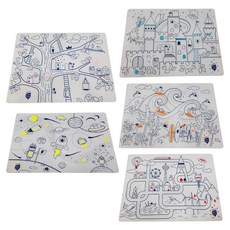Super Petit 矽膠彩繪餐墊 Set 5件組-城市童話, 多色, 40 x 30cm, 1組