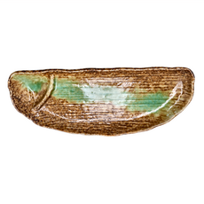 日本製 備前織部附格長皿, 1個, 織部