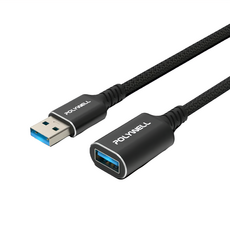 POLYWELL 寶利威爾 黑金剛 USB3.2 Type-A 公對母延長線 PW15-W45-M991, 1m, 1條