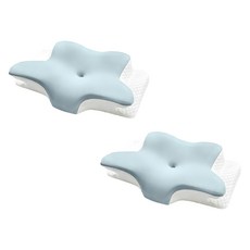 J-bedtime 床寢時光 護頸除鼾釋壓好眠蝶型記憶枕頭 Q9803-1, 2個, 涼感藍