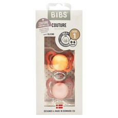 BIBS COUTURE 矽膠安撫奶嘴 2入 Set Size 1, 0~6個月, 蜜桃粉 + 棕色, 1組