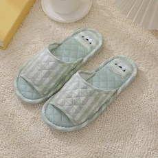 zozo 療癒小熊室內拖鞋 加厚棉布/靜音拖鞋/鞋底顆粒防滑/室內拖/軟底拖鞋/情侶拖鞋, 1雙, 綠色