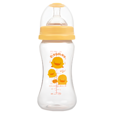 PiYOPiYO 黃色小鴨 寬口葫蘆奶瓶 270ml PP材質 瓶身輕巧堅固 摔落不易破裂, 黃色, 1個