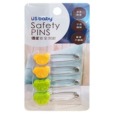 US baby 優生安全別針 Set 4支, 安全無毒 不易彈開 嚴選不鏽鋼, 1組, 黃色、綠色