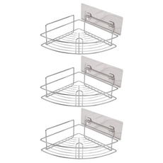 Easy 易立家 無痕掛勾扇形角落架, 304不鏽鋼, 免釘免鑽, 防水防鏽, 尺寸: 不鏽鋼架23 x 23 x 10cm/貼片22 x 7.5cm, 透明色, 3個