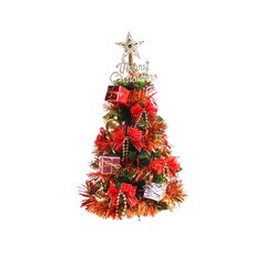 耶誕可愛經典裝飾聖誕樹 LED50燈插電式燈串透明線, 綠色+彩色禮物盒紅結系, 1組