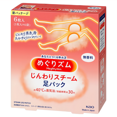 Kao 花王 MegRhythm 美舒律 蒸氣溫熱足貼 約40°C蒸氣浴/持續時間約30分鐘 無香料, 6入, 1盒