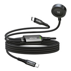 AIDOGA 艾迪伽 爵士系列 一分二 USB-C-Type-C/Apple Watch 全系列 PD 充電傳輸快充線, 黑色, 150cm, 1條