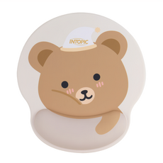 INTOPIC 廣鼎 QQ熊護腕鼠墊, 人體工學設計, 柔軟透氣材質, 防滑底部, 奶茶色, 1個