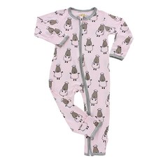 羊樂園 雙拉鍊長袖連身衣 18~24個月 粉色 竹纖維, 18~24M