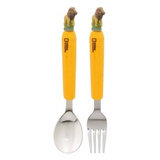 NATIONAL GEOGRAPHIC 國家地理 立體不鏽鋼匙叉組, 獅子造型, 1組, 湯匙 + 叉子, Lion